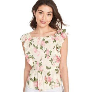 Old‎ Navy Flutter-Sleeve Floral Smocked Blouse Small